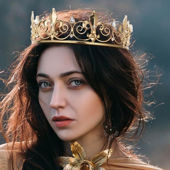 Gold Tone Full Around Metal Fleur-de-Lis Tiara - Picture 3 of 8